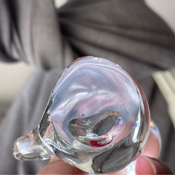 Vintage | Art Glass Clear Cat Swallowed A Fish In Belly Paperweight 3.25" Tall - Picture 9 of 13